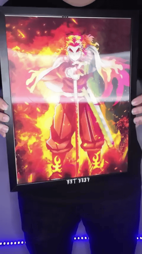 Rengoku Kimetsu no Yaiba Tablo – Ateş Temalı Duvar Posteri (Lenticular)